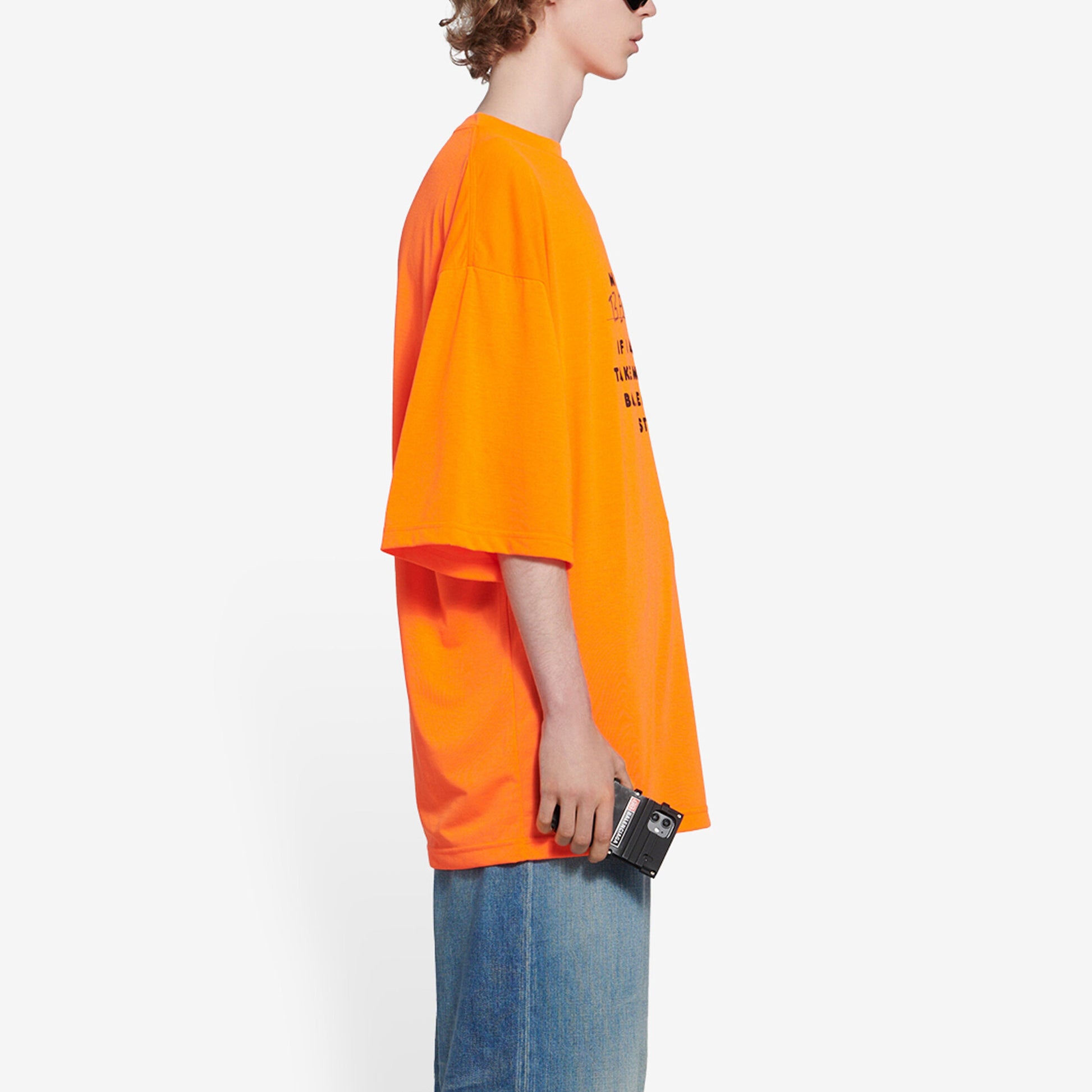 Men's Balenciaga FW21 HI MY NAME IS WIDE FIT Alphabet Printing Retro Knit Short Sleeve Orange 661715TKVH57513