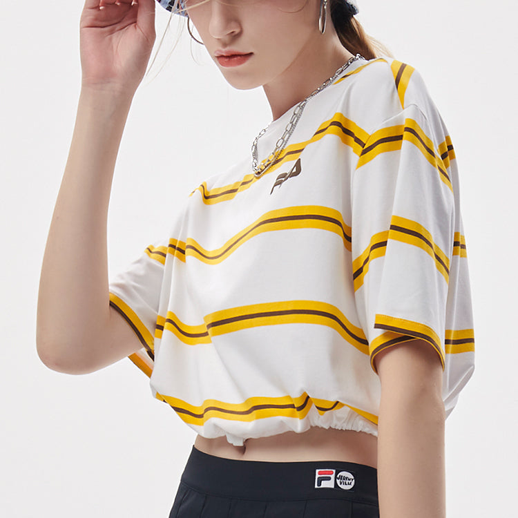 FILA FUSION x Jeremyville Crossover Stripe Loose Short Sleeve Orange White Stripe T11W139103F-WT