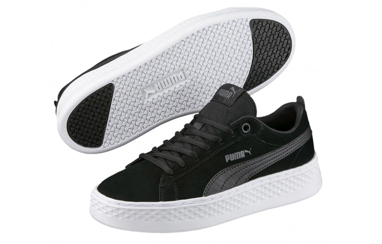 PUMA Smash Platform Suede Casual Board Shoes Black/White 366488-01