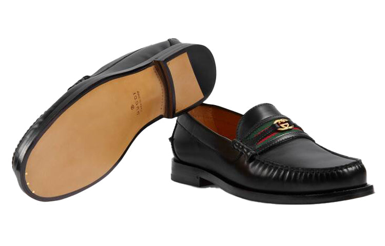 Gucci loafer with Interlocking G Green and Red Web 'Black Leather' 644724-17X10-1060