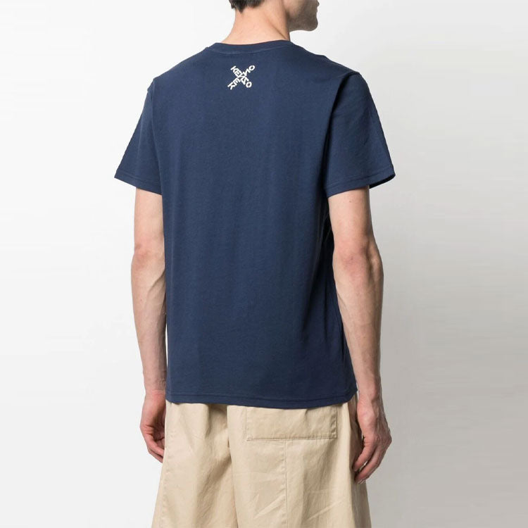 Men's KENZO SS21 Printing Logo Pattern Round Neck Short Sleeve Blue T-Shirt 5TS0254SJ-77