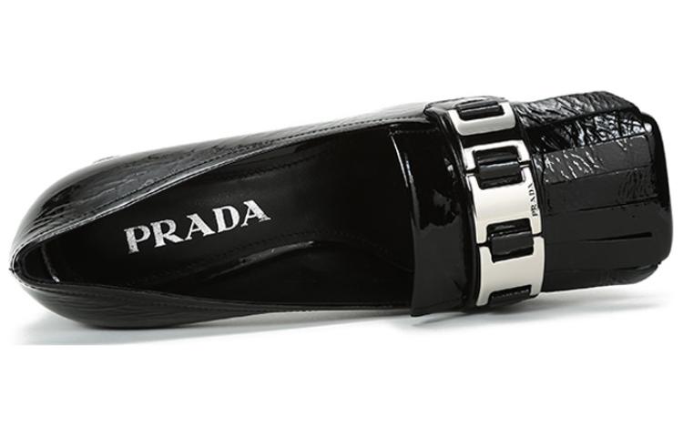 (WMNS) PRADA Logo Plaque Heeled Loafers 'Black' 1D319M_H27_F0002_F_055