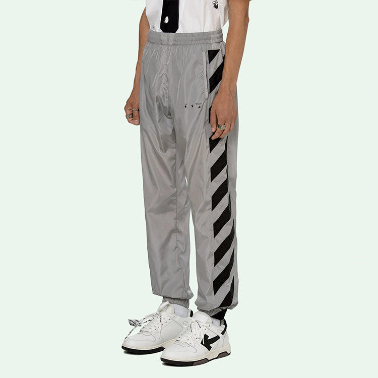Off-White SS21 Logo Printing Stripe Sports Long Pants light grey OMCJ001R21FAB0010610