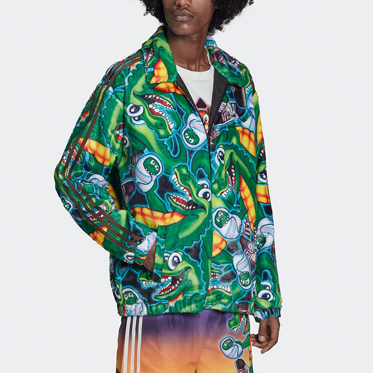 adidas originals x Kerwin Frost Crossover Cartoon Full Print lapel Jacket Green H66306