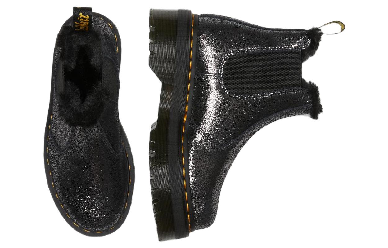 (WMNS) Dr. Martens 2976 Faux Fur-Lined Metallic Platform Chelsea Boots 'Black' 27956012