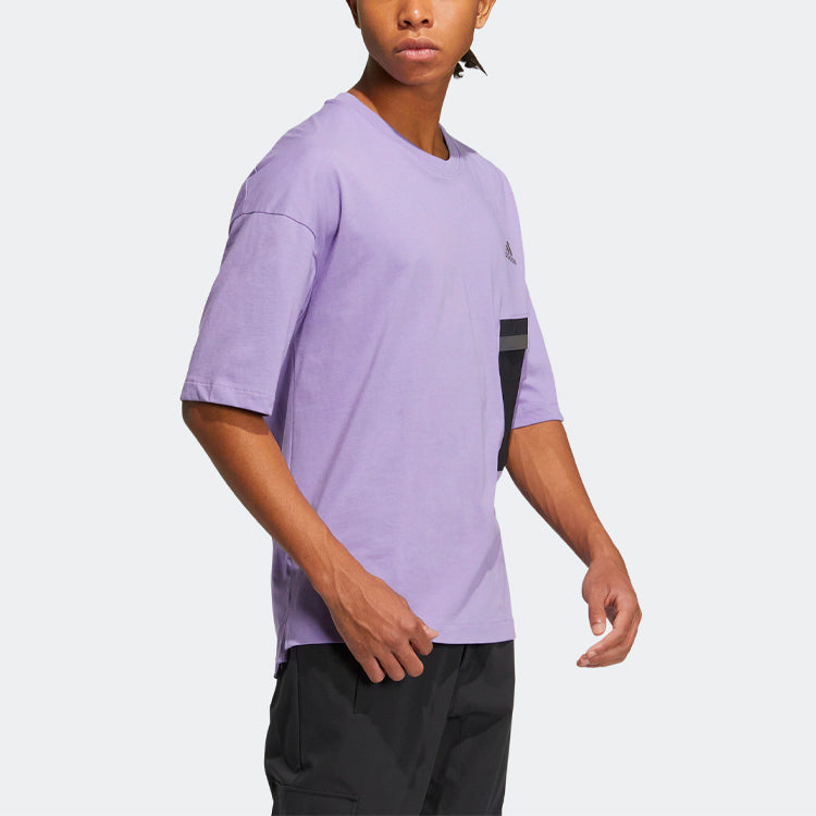 adidas Casual Breathable Sports Splicing Round Neck Short Sleeve Couple Style Purple HE7352