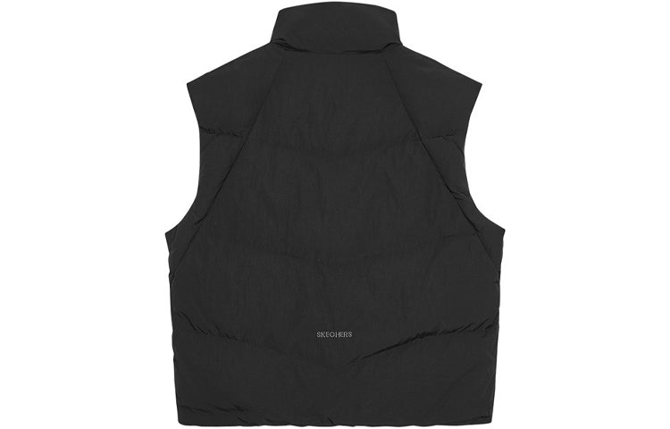 (WMNS) Skechers Stand-up Collar Woven Hooded Down Vest 'Black Blue White' L421W019