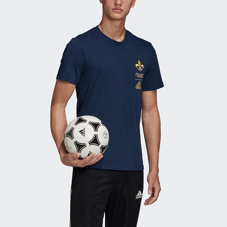 adidas Fra Ci Tee Soccer/Football Sports Embroidered Logo Printing Knit Short Sleeve Navy Blue FK3574