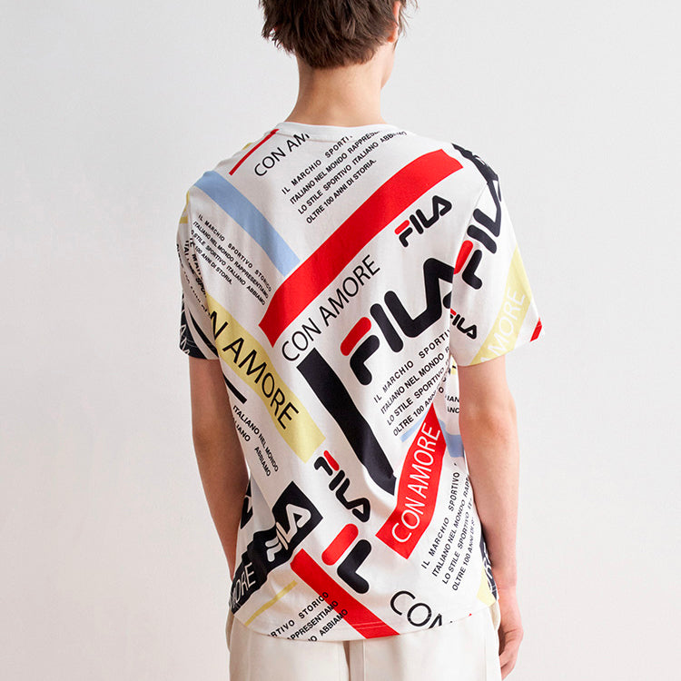FILA Casual Full Print Contrasting Colors Logo Short Sleeve White F11M028115G-PU