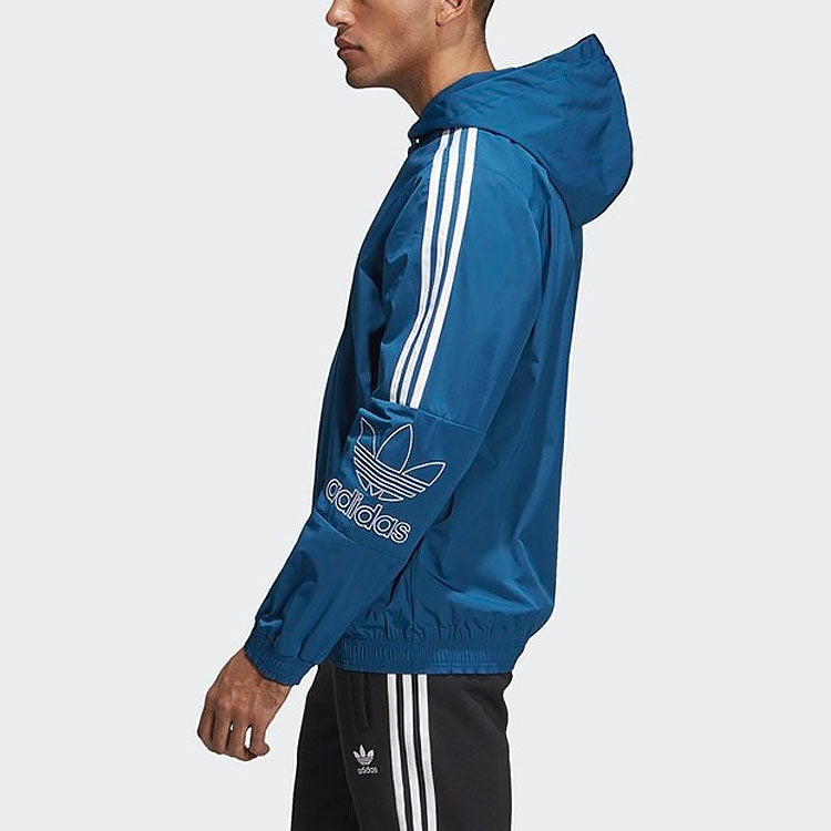 adidas originals Outline Wb Logo Printing Sports Hooded Jacket Blue EB4085