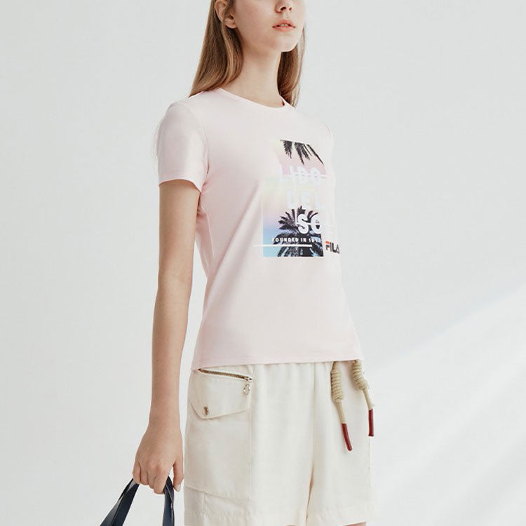 (WMNS) FILA Alphabet Pattern Printing Sports Minimalistic Short Sleeve Pink F11W028148F-PK