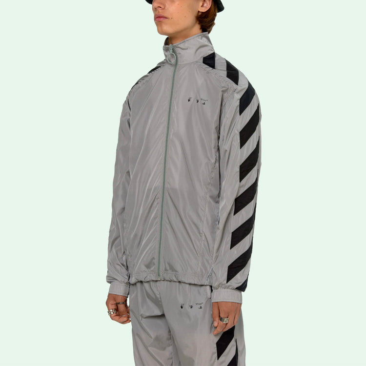 Off-White SS21 Logo Printing Zipper Stripe Sports Jacket Gray OMBD022R21FAB0010610