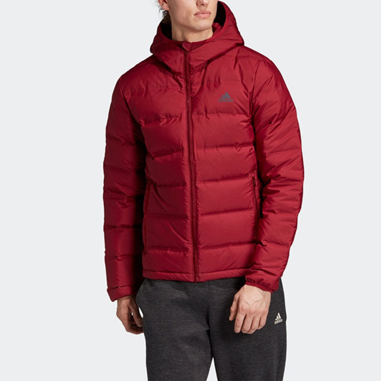 adidas Helionic Ho Jkt Outdoor Slim Fit hooded down Jacket Wine Red DZ1426