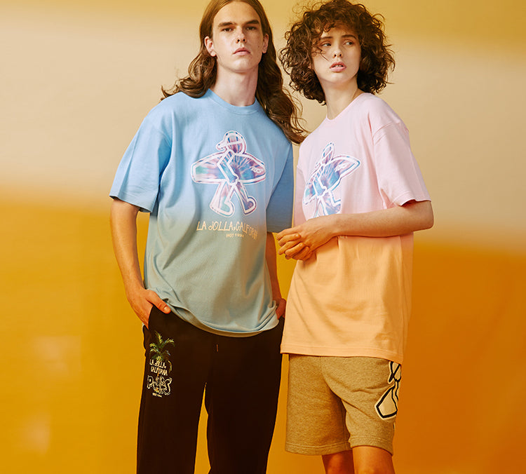 PJs Vigor Surf Pattern Tie Dye Printing Round Neck Short Sleeve Unisex Peach Pink 20SSTS1021-P