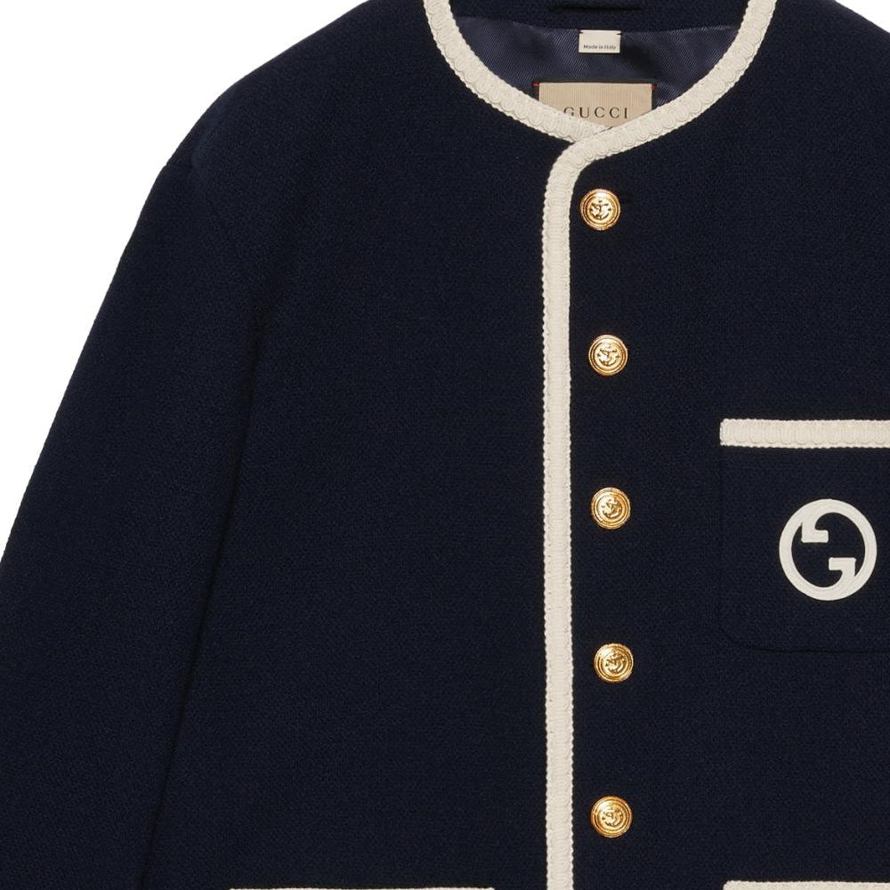 (WMNS) Gucci Retro Tweed Jacket With Embroidery 'Blue' 749578-ZANIZ-4613