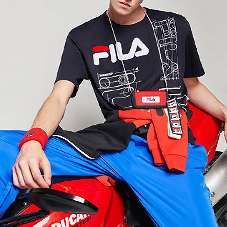 FILA Loose logo Alphabet Numeric Short Sleeve Blue F11M038117F-NV