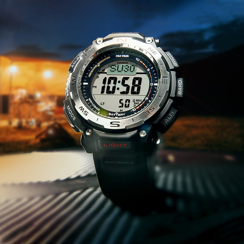 Men's CASIO PRO TREK Series Fashion Sports Waterproof Solar Powered Black Watch Mens PRW-3400-1PR