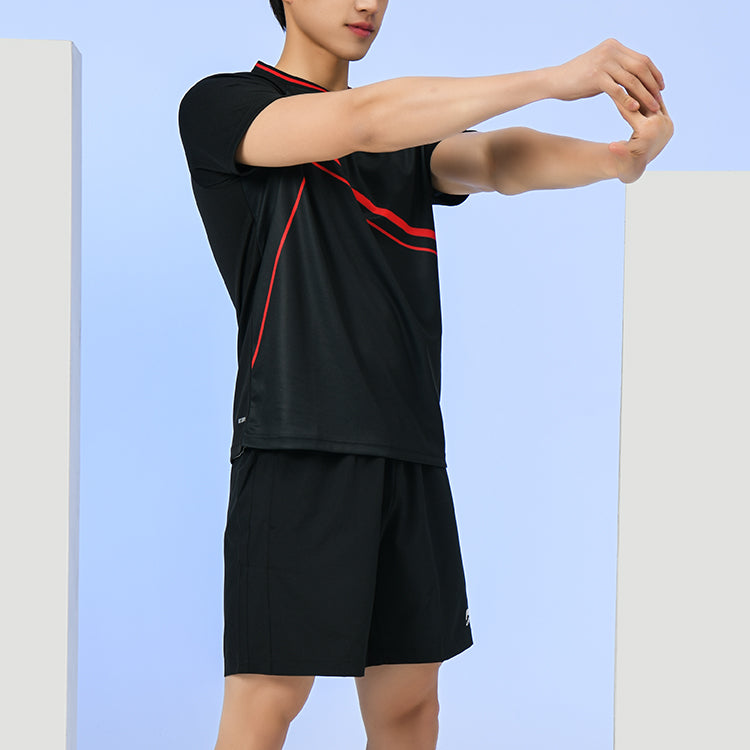 Li-Ning Badminton Series Breathable Training Sports Short Sleeve Couple Style 'Black' AAYS053-3