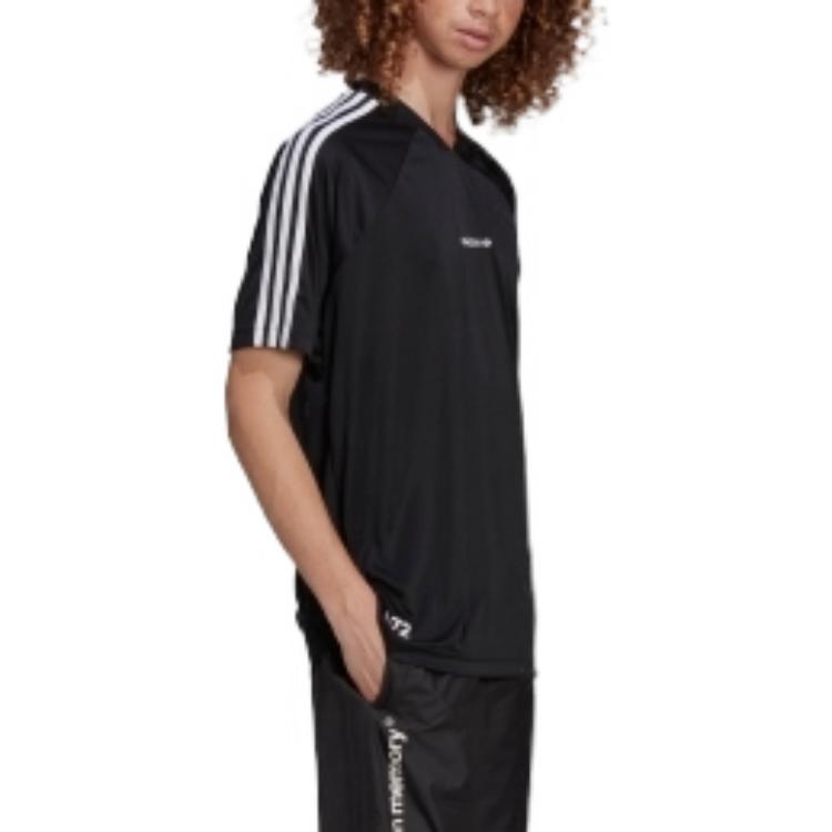 Men's adidas Stripe Logo Embroidered V Neck Pullover Short Sleeve Black T-Shirt HC7168
