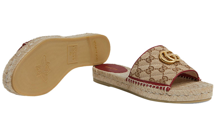 (WMNS) Gucci Double g Canvas Straw Woven Fashion Ebony Slippers 620120-KQWM0-9761