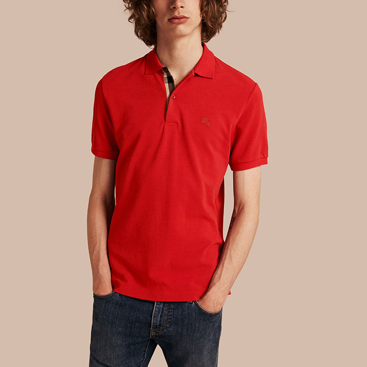 Men's Burberry Logo Embroidered Pure Cotton Short Sleeve Polo Shirt Red 39560001