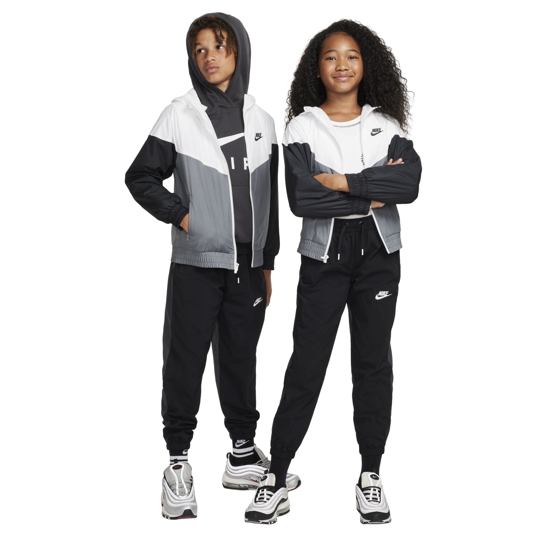 (GS) Nike Sportswear Windrunner Hooded Repel Jacket 'White Grey Black' FZ5516-100