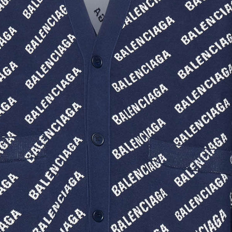 Balenciaga Allover Logo Knit Cardigan 'Blue White' 736248T32338502