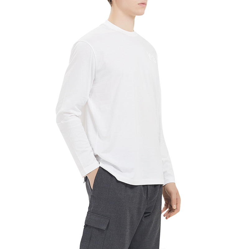 Men's Y-3 Round Neck Pullover Logo Long Sleeves White T-Shirt FN3362