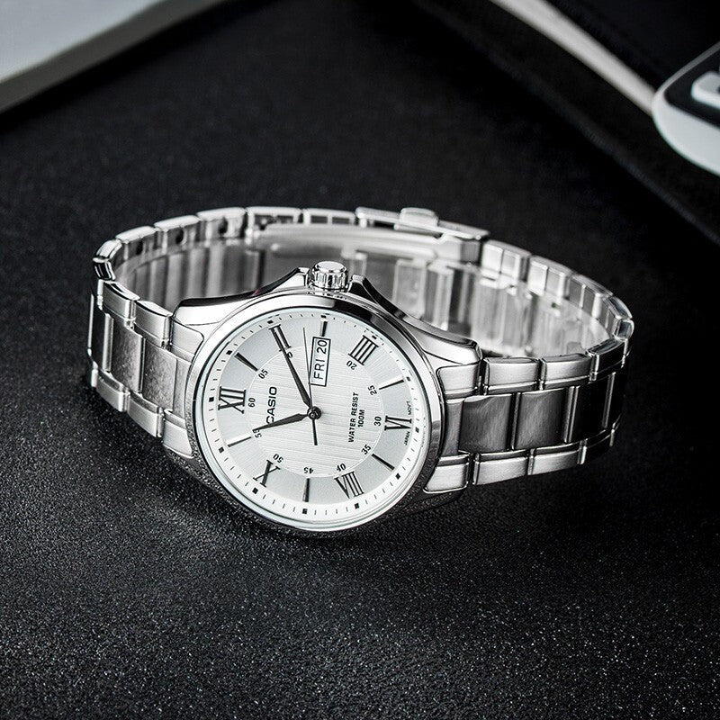 CASIO Waterproof Stainless Steel Strap Quartz Mens Silver Analog MTP-1384D-7A