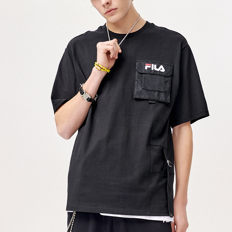 Men's FILA FUSION Round Neck Short Sleeve Dark Black T-Shirt T11M123106A-BK