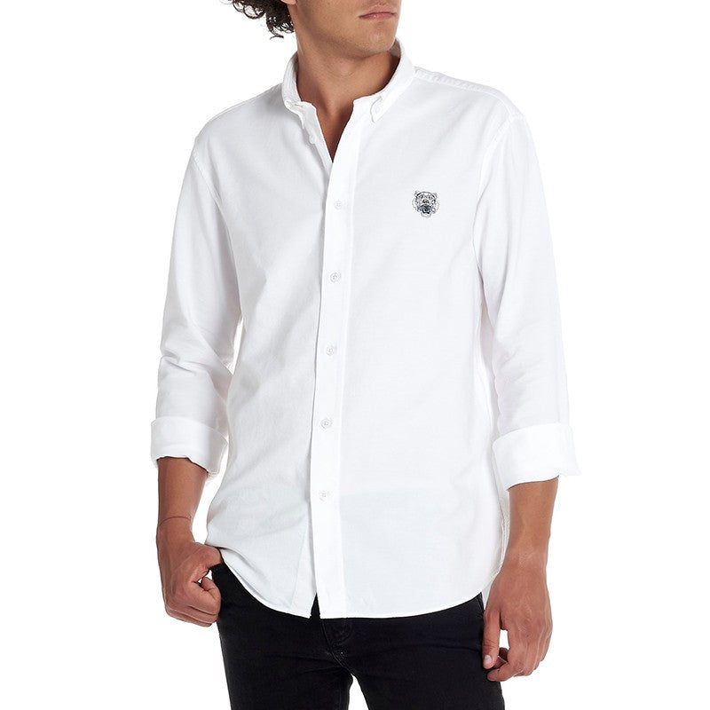 Men's KENZO SS21 Embroidered Long Sleeves Shirt White F955CH4001LD-01