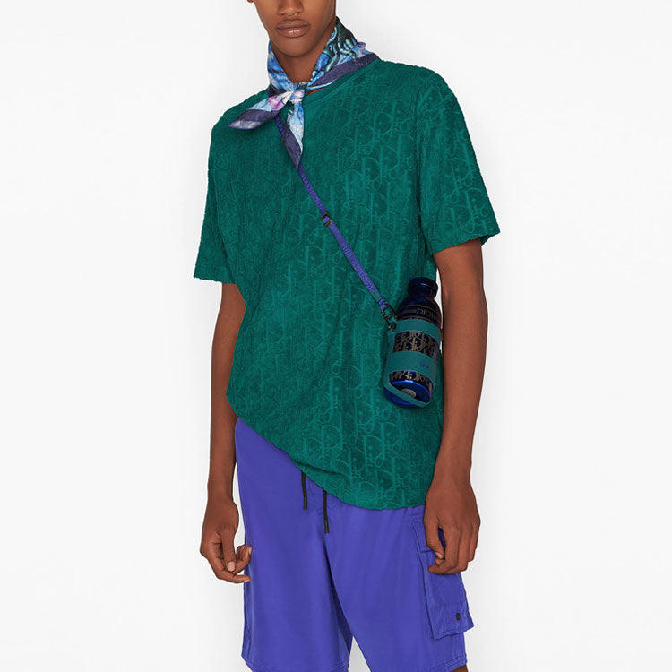 Men's DIOR SS21 Oblique Printing Cotton Round Neck Short Sleeve Green 113J692A0614-C676
