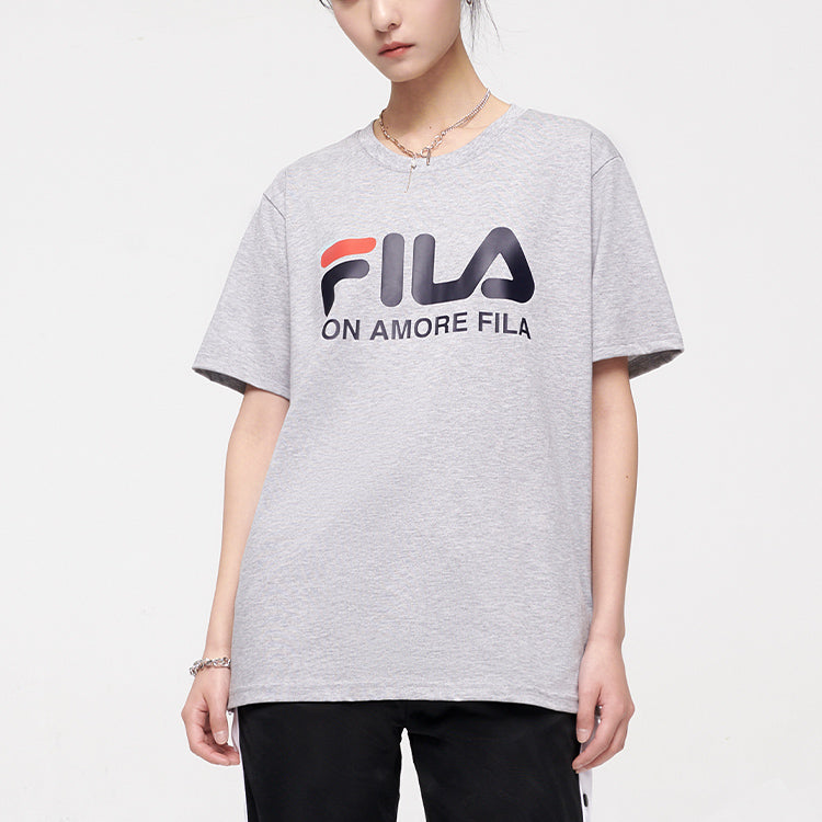 Men's FILA FUSION Logo Printing Sports Round Neck Short Sleeve Gray T11M119150A-MG