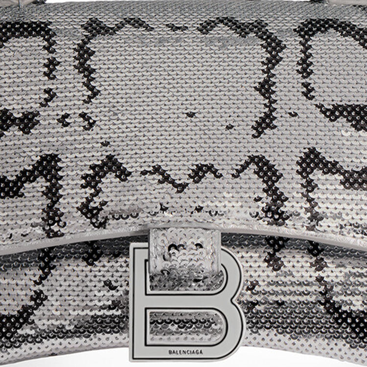 (WMNS) Balenciaga Hourglass Xs Handbag With Chain Embroidery 'Silver' 7204712AARN8110
