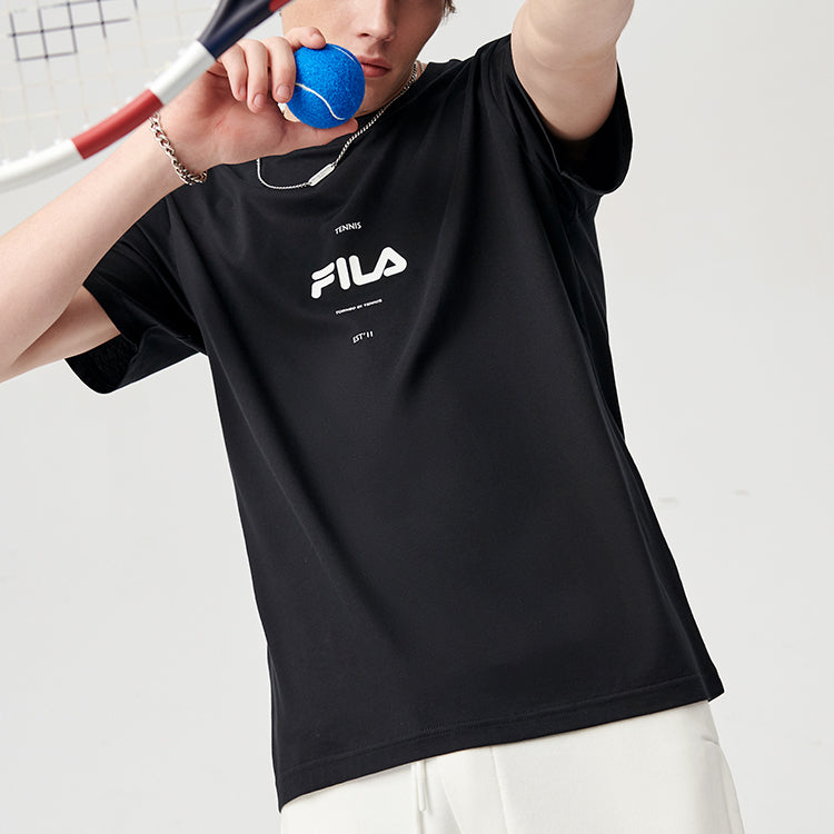 Men's FILA FUSION Logo Printing Round Neck Short Sleeve Black T11M121101F-BK