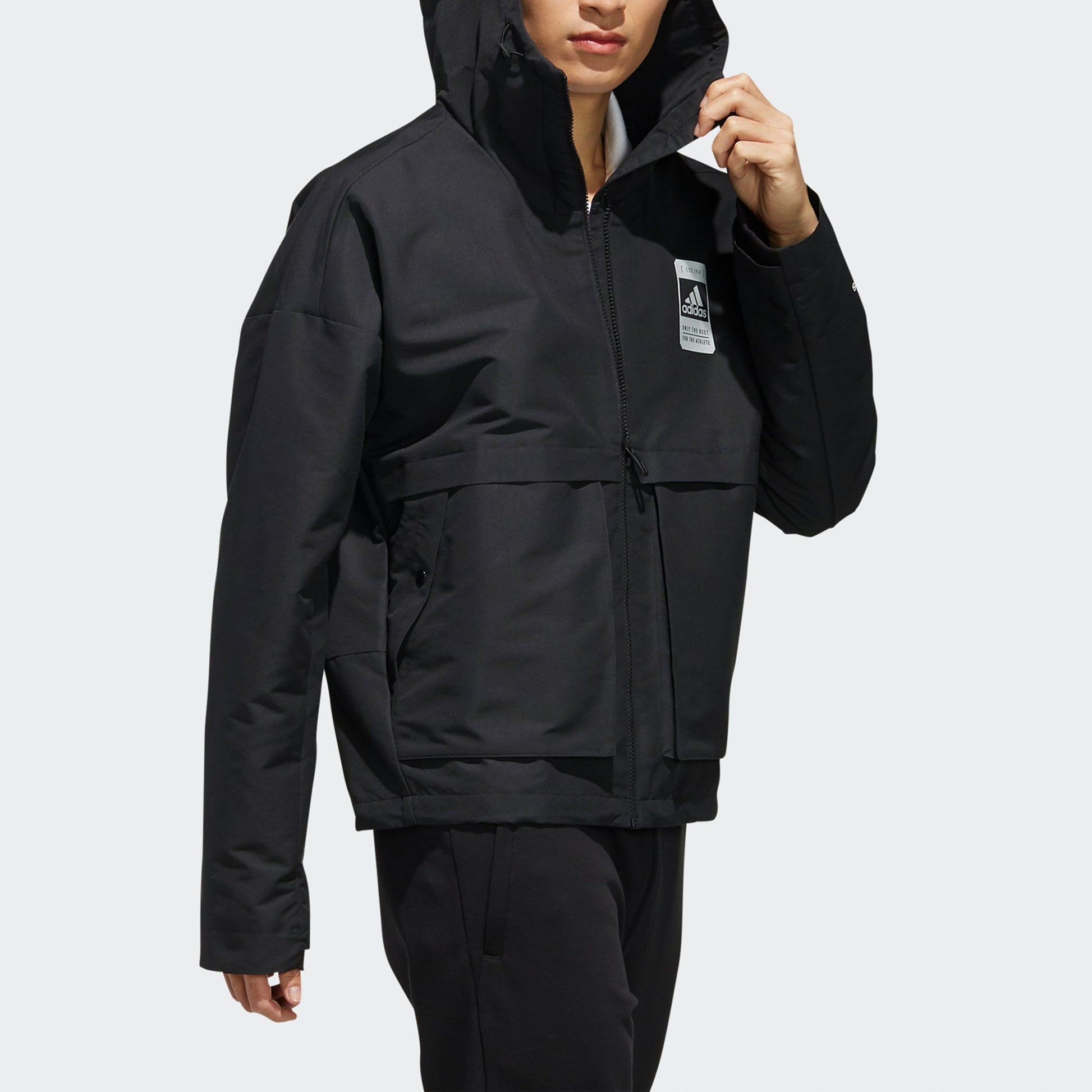 adidas Logo Loose hooded Long Sleeves Jacket Black FJ0181