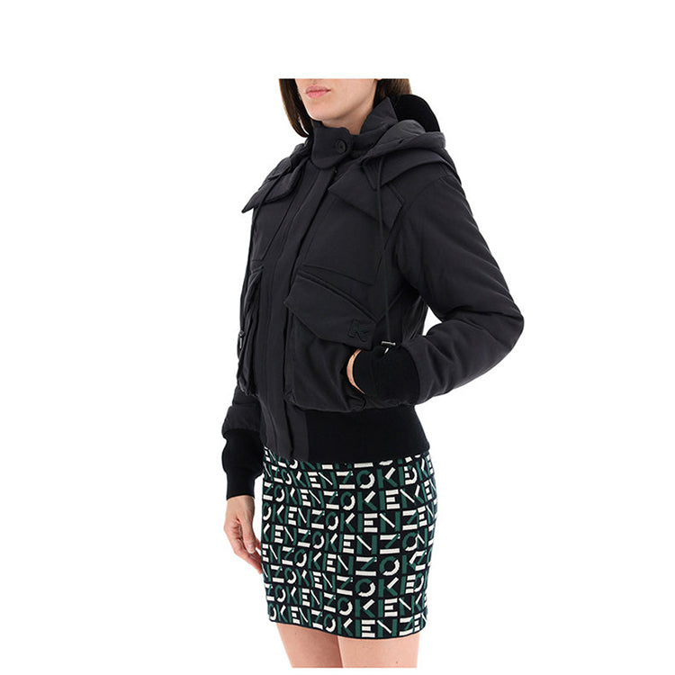 KENZO Solid Color Multiple Pockets Hooded Jacket Black FA62OU068562-99