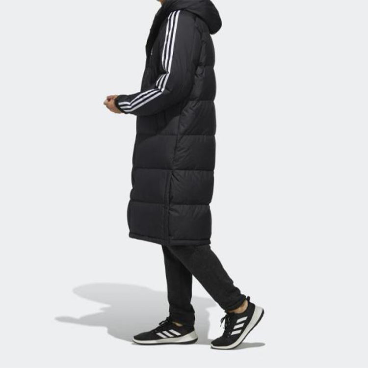 adidas Long Parka mid-length Outdoor Thicken hooded down Jacket Black EH3993