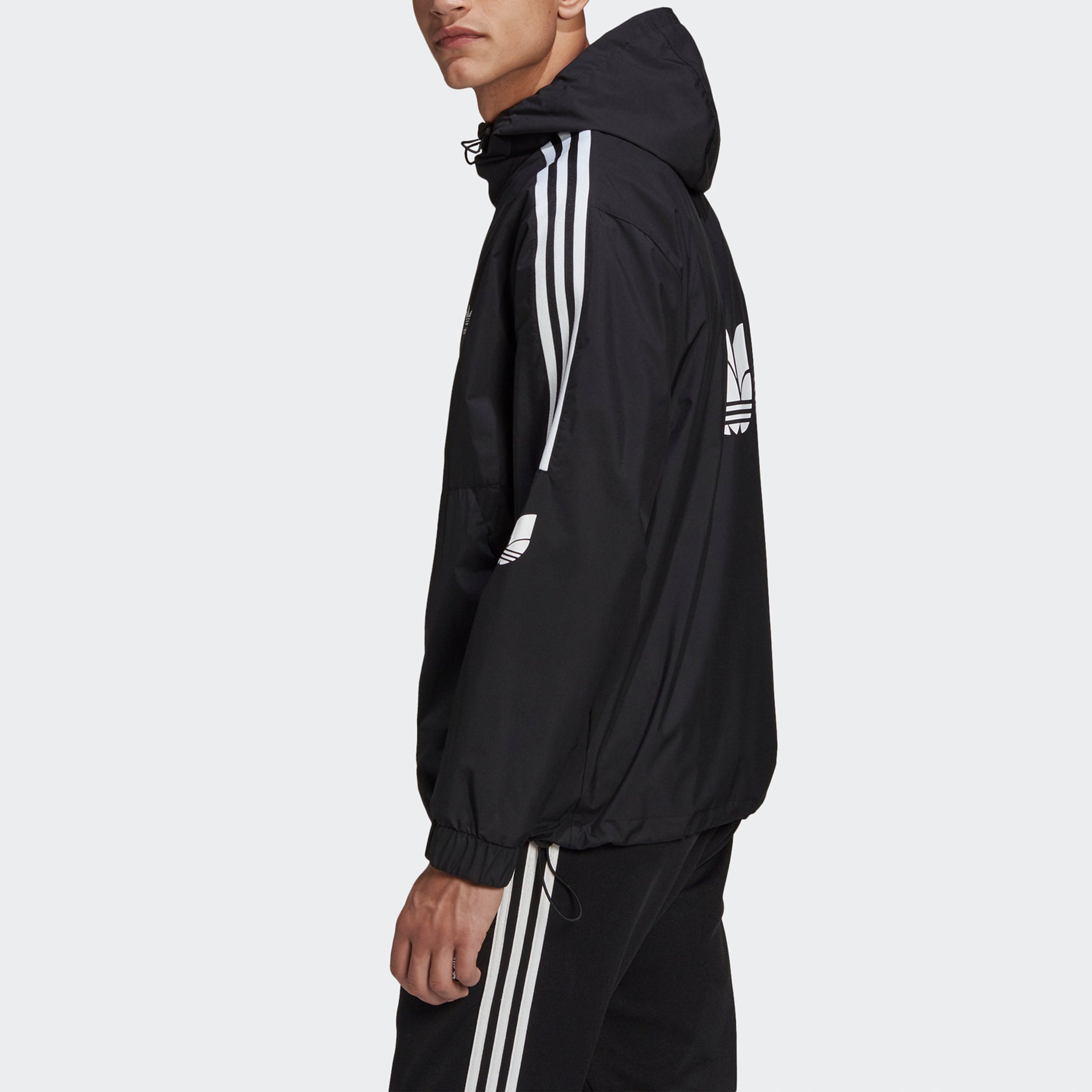 adidas originals Classic Logo Printing hooded track Jacket Black GN1867