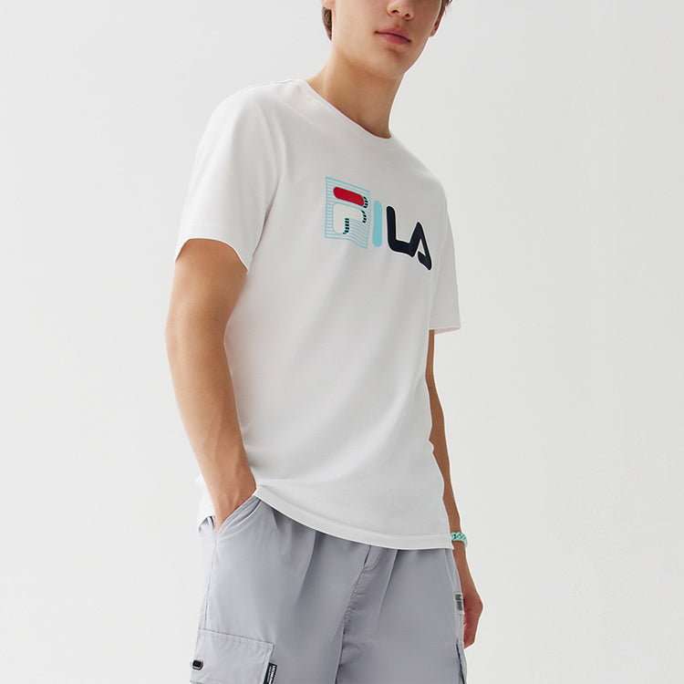 FILA Contrasting Colors Printing Logo Loose Round Neck Short Sleeve White F51M128175F-WT