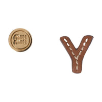 MIU MIU Leather Metal Stud Earrings Women's Brown