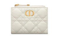 DIOR Caro Wicker Pattern Calfskin Wallet Women's White