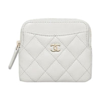 CHANEL Shiny Calfskin Coin Purse Women's White