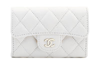 CHANEL Calfskin Wallet, Coin Purse, Card Holder Small Size Women's White