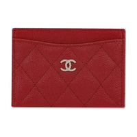 CHANEL Grained Shiny Calfskin Coin Purses Card Holders Women's Red