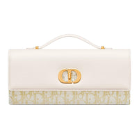DIOR 30 Montaigne Cow Leather Handbag Women's White & Gold