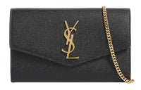 SAINT LAURENT Uptown Chain Wallet Grain De Poudre Black