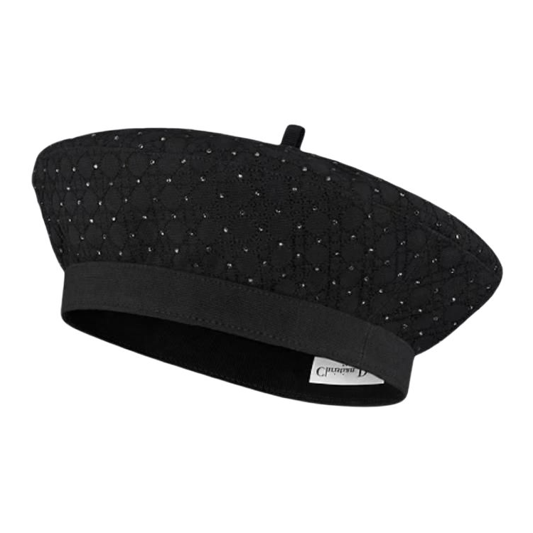 DIOR Cotton, Faux Crystal Berets Women's Black