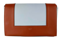 CELINE Frame Smooth Calf Leather Shoulder Bag Crossbody Bag Medium Size Women's Brown/Light Blue