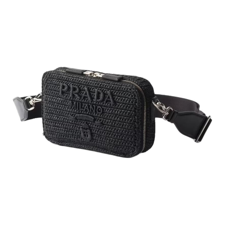 PRADA Brique Woven Fabric Shoulder Bag Crossbody Bag Men's Black